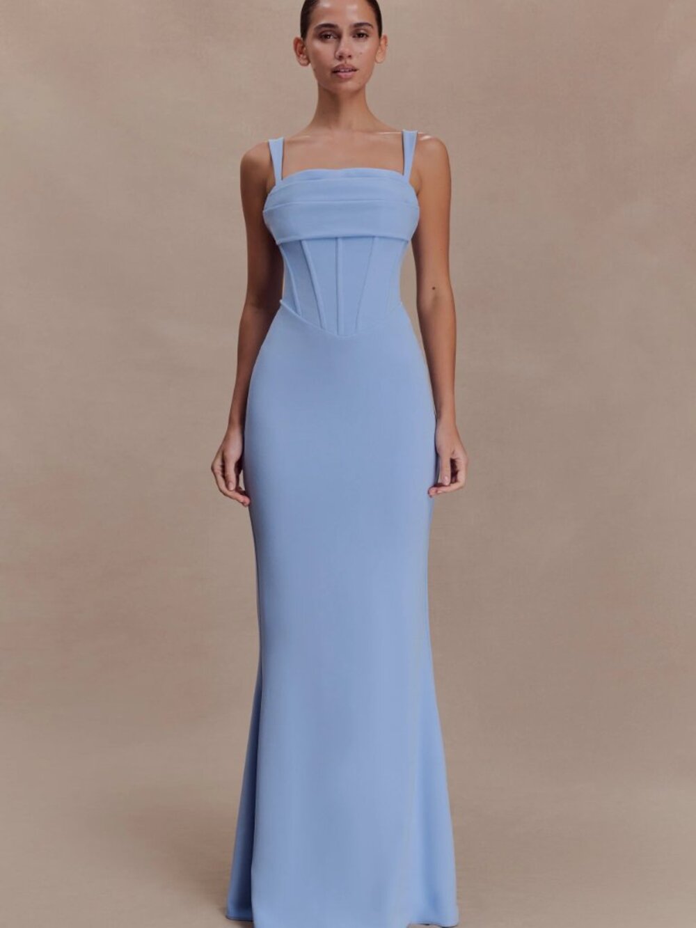 MESHKI Luella Crepe Corset Maxi Dress Blue XXL